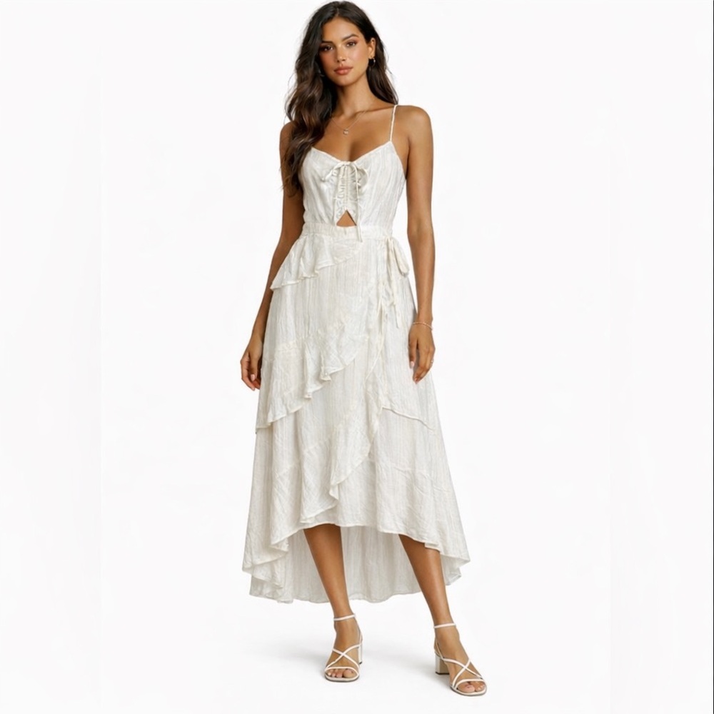 Saltwater Luxe Ruffle Tiered Cut Out Midi Dress